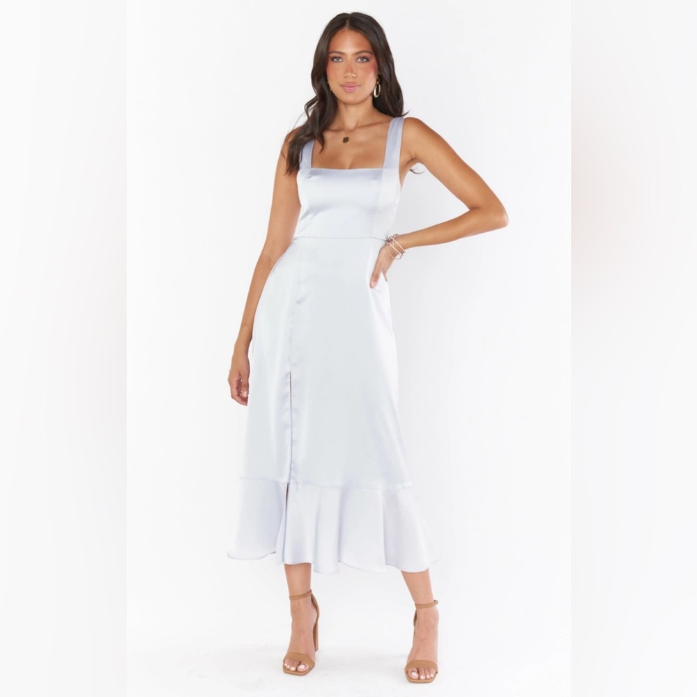 SHOW.ME.YOUR.MUMU/ Claire Silver Satin Midi Dress Sz M - NWT